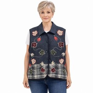 New‎ Direction Womens Size 1X Vintage 90s Fall Harvest Leaves Felted Wool Vest
